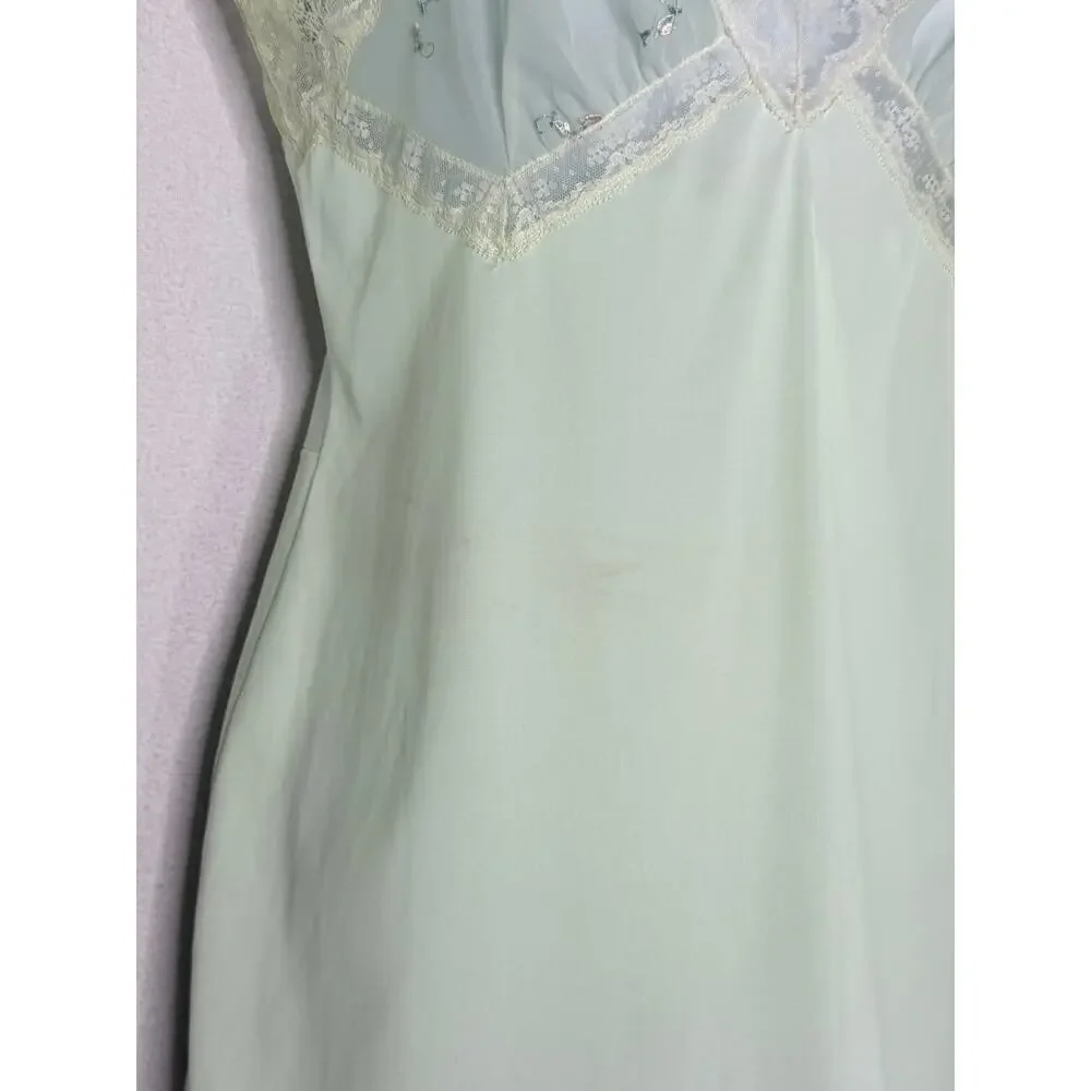Vintage Hollywood Vassarette Mint Green Nylon Slip Lingerie Babydoll S *flaw